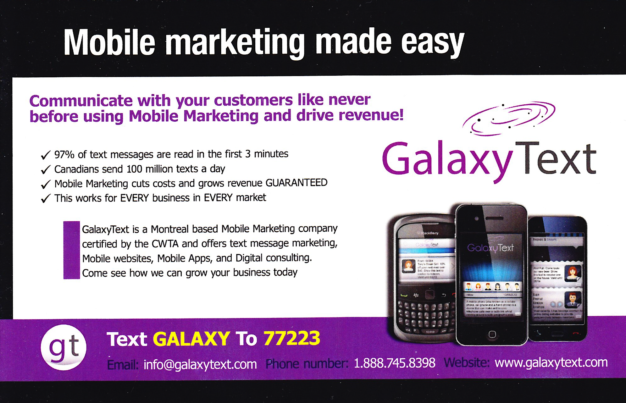 Mobile Marketing Made Easy Montreal Quebec Canada SMS Text Message Texto Publicité