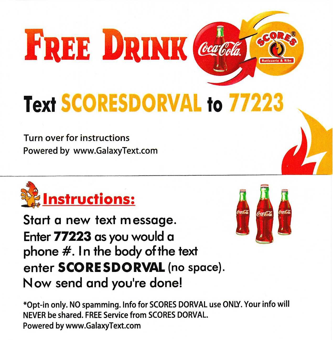 Scores Chicken Restaurant Montreal Quebec Canada Mobile Text Message SMS Marketing Program